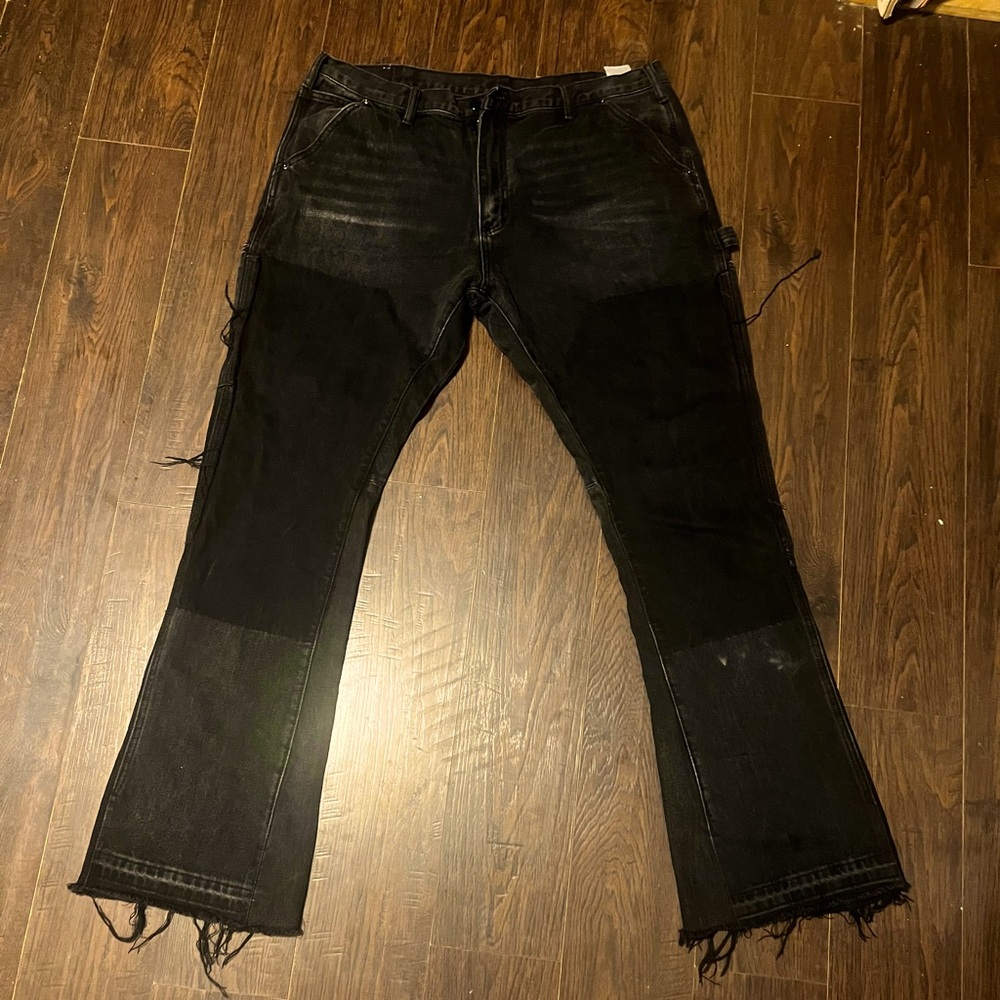 flared distress black jeans